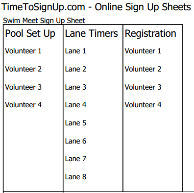 New printer-friendly version of sign up sheets showing columns