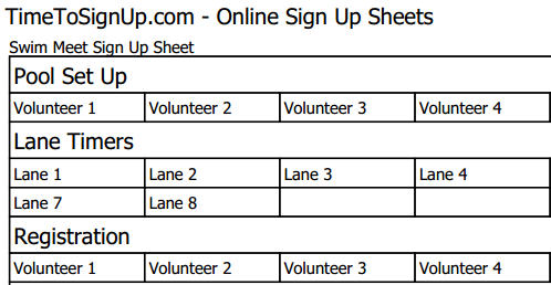 Old printer-friendly version of sign up sheets